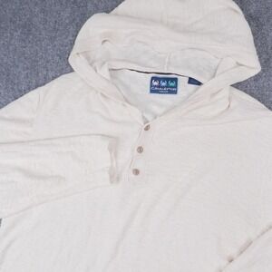 Charleston Threads Henley Hoodie Men Large Cream Linen Cotton Blend Knit Sweater